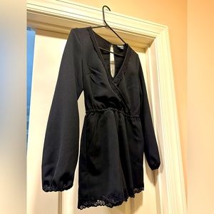 Bebe Long Sleeve Black Romper with Lace detail